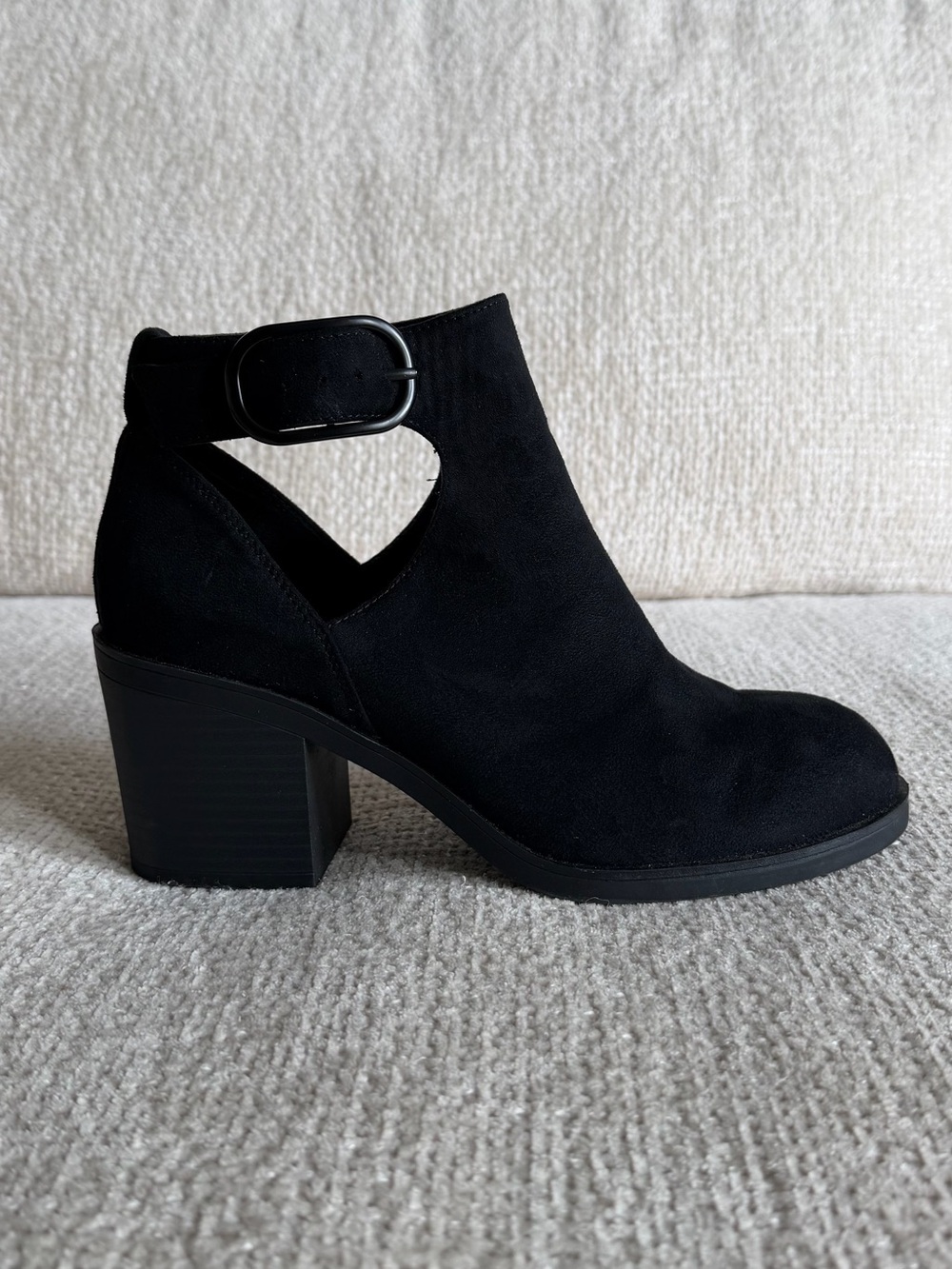 Mix No. 6 Black Suede Ankle Bootie with Cutout and Buckle